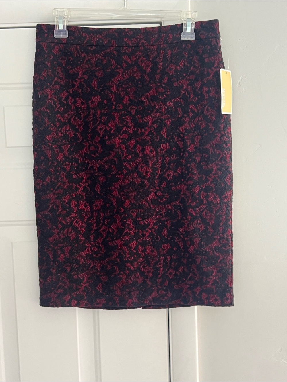 Michael Kors Black and Burgundy lace Patterned Pencil Skirt